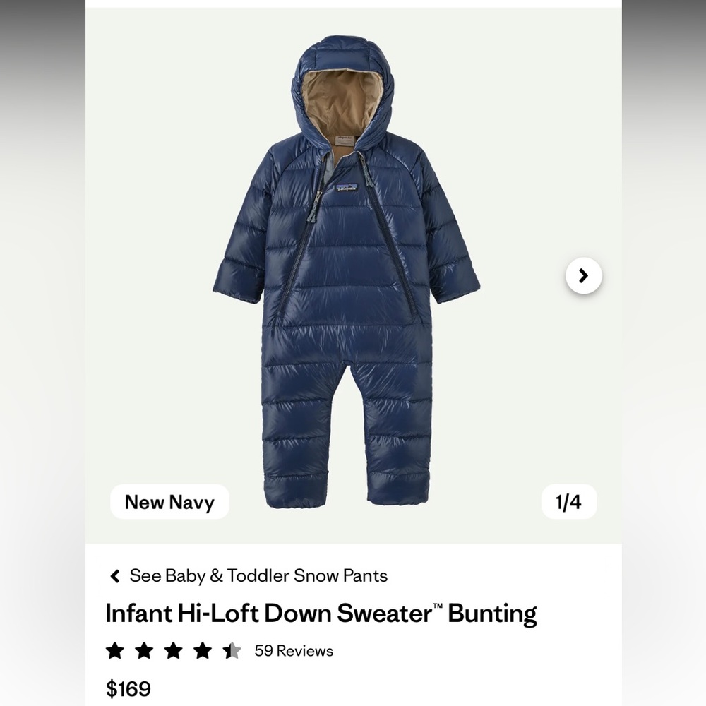 Patagonia Infant Hi-Loft Down Sweater Bunting - Navy